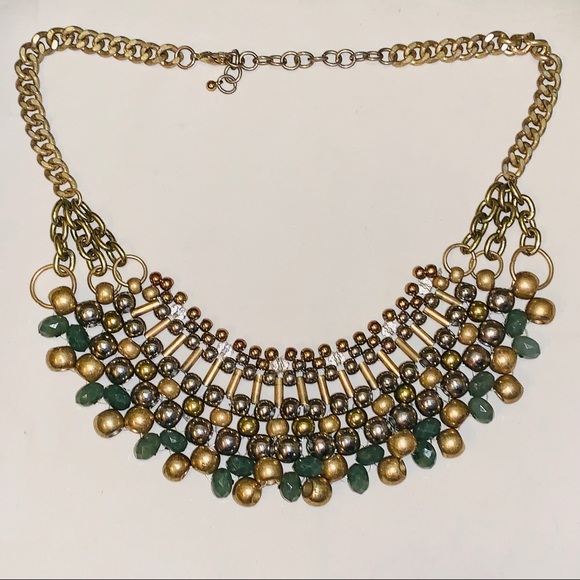 Gold and Jade Statement Bib Necklace - Picture 2 of 3